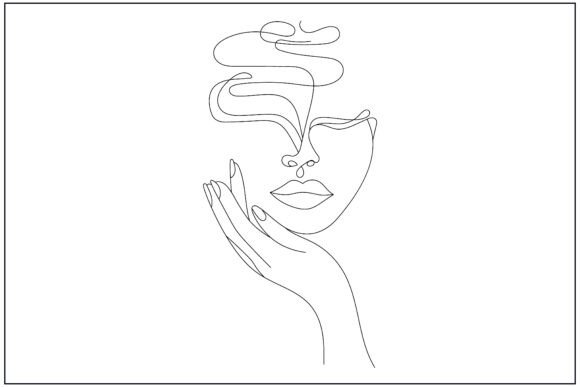 Abstract Lips Hand Smoke Line Art