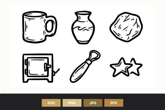 Black and White Kitchenware Line Art Set
