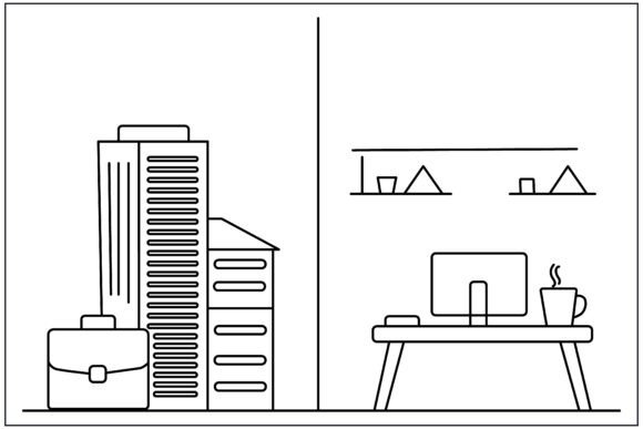 Commute Life Vs Remote Work Line Art