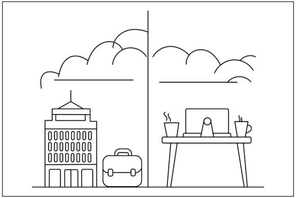 Commute Office Vs Remote Work Line Art