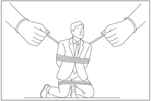 Controlled Man Under Hands Line Art