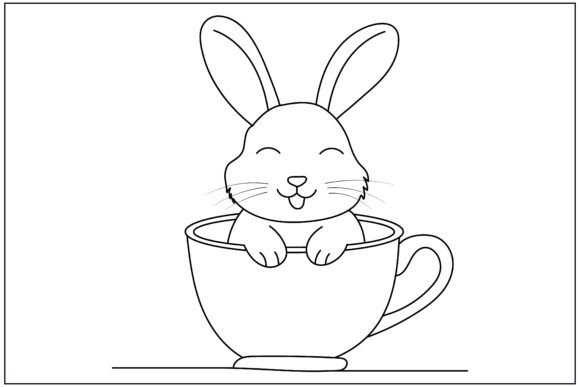 Cozy Bunny Teacup Line Art