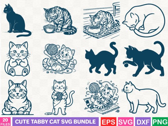 Cute Tabby Cat SVG Bundle