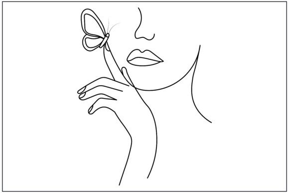 Elegant Lips Hand Butterfly Line Art