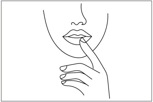 Female Finger Lips Quiet Line Art