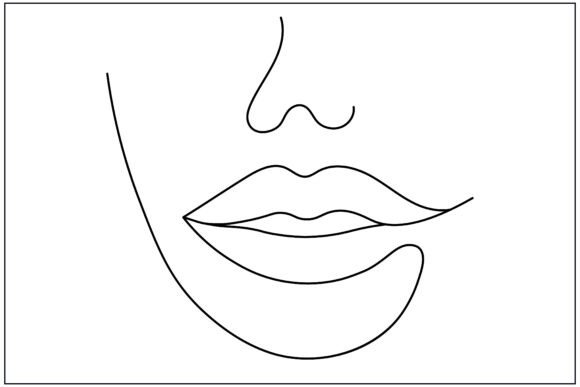Feminine Lips Line Art