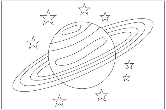 Floral Saturn Planet Line Art