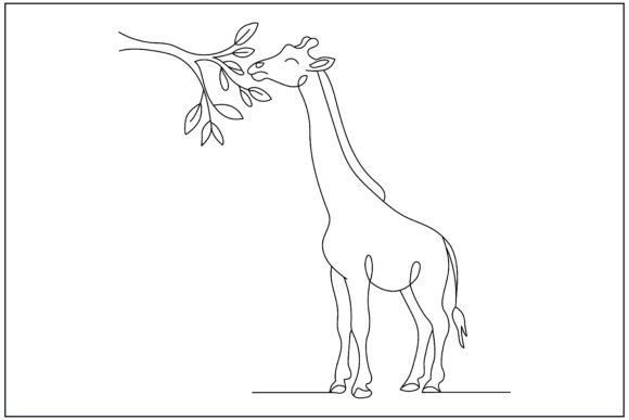 Giraffe Eating Leaves Line Art