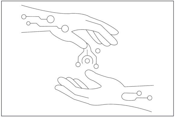 Human AI Collaboration Line Art