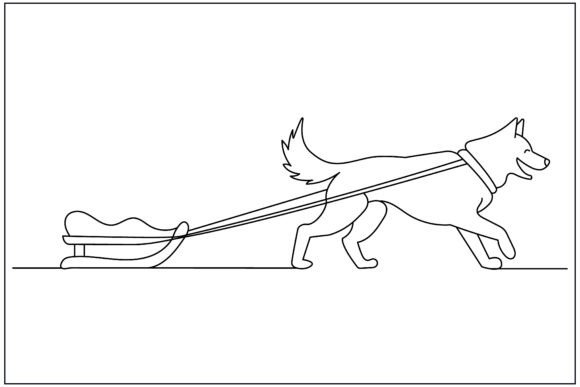 Husky Pulling Sled Line Art