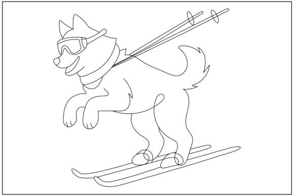 Husky Ski Jump Line Art