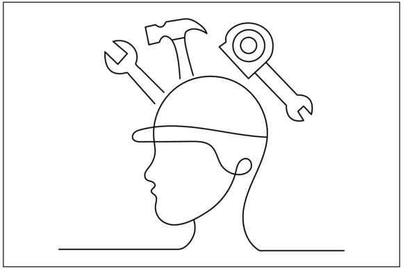 Man Construction Tools Line Art