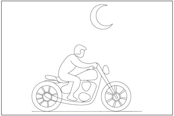 Man Motorcycle Riding Line Art