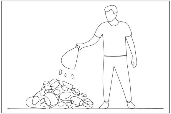 Man Throwing Trash Line Art