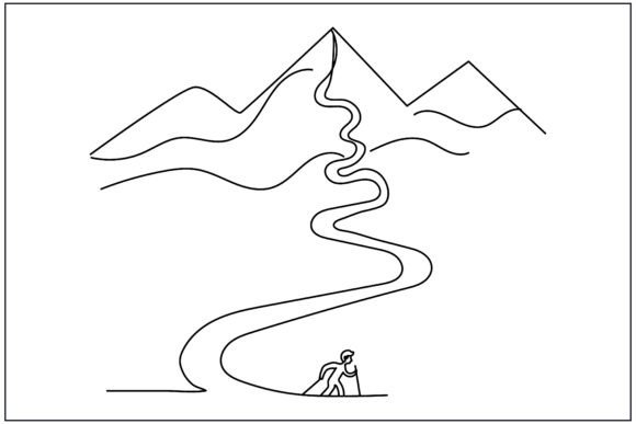Mountain Trail Skier Line Art