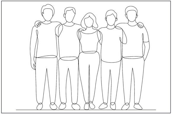 Multi Ethnic Group Line Art