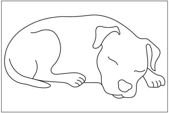 Pitbull Sleeping Curled Line Art