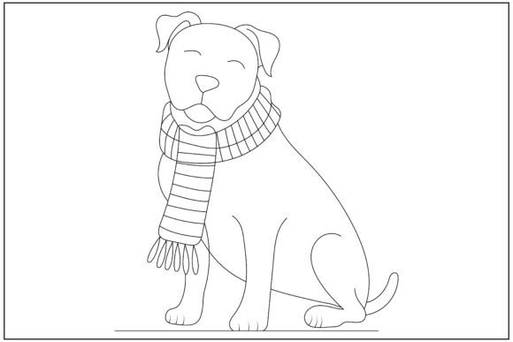 Pitbull Wearing Scarf Line Art