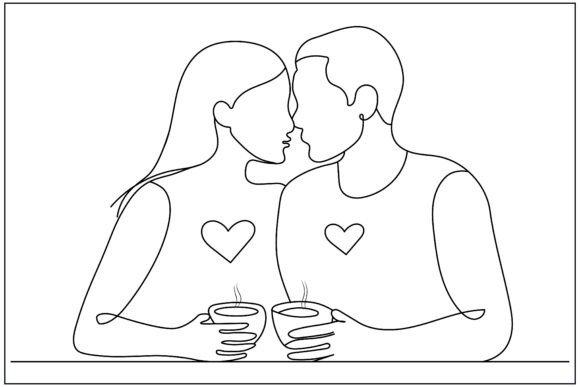 Romantic Coffee Date Line Art