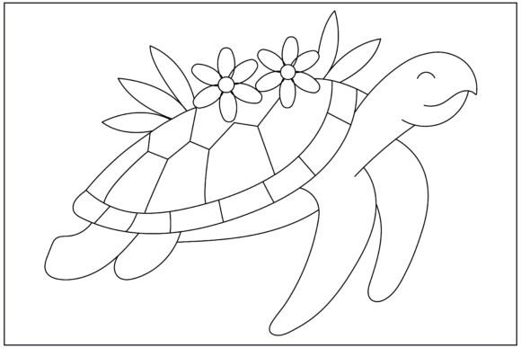 Sea Turtle Flower Garland Line Art