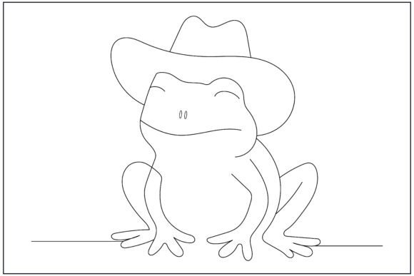 Sitting Frog Cowboy Hat Line Art
