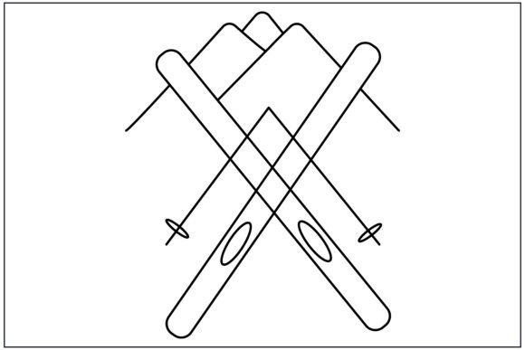 Skis Mountain Peak Line Art
