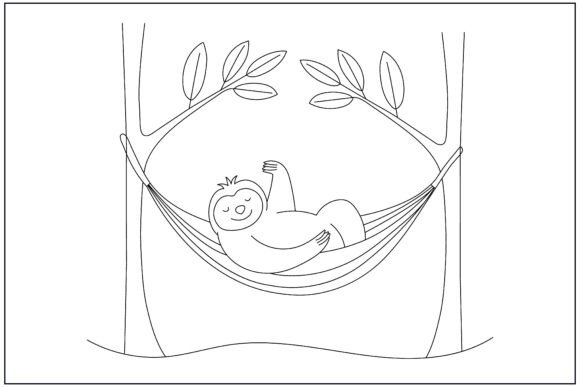 Sloth on Hammock Line Art
