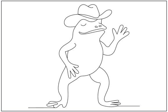 Standing Frog Cowboy Hat Line Art
