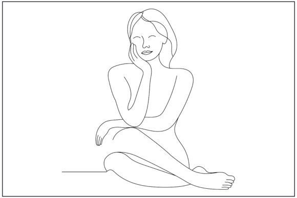 Thoughtful Sitting Woman Line Art