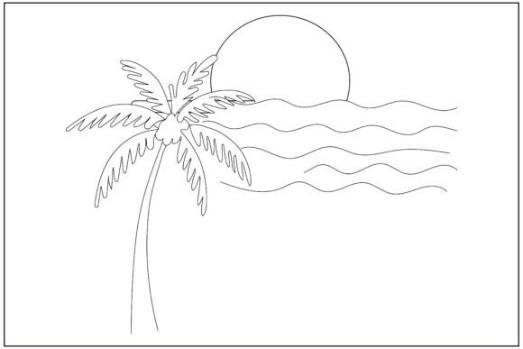 Tropical Palm Tree Sunset Line Art