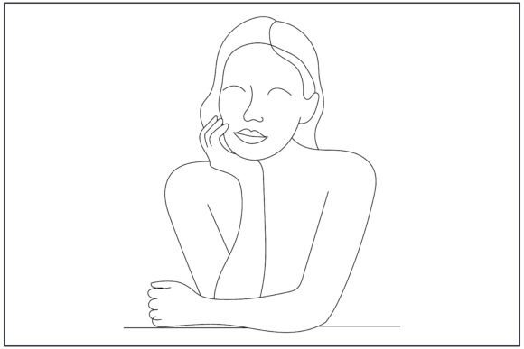 Woman Resting Chin Hand Line Art