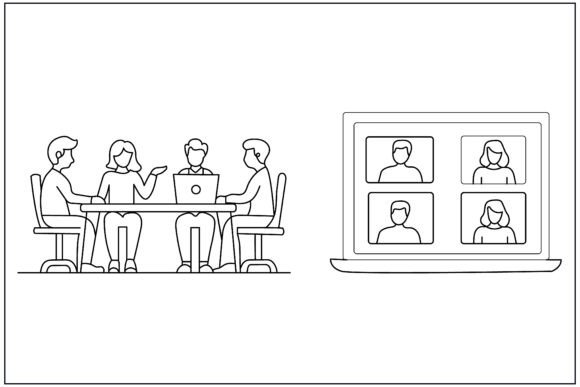 Work Collaboration Comparison Line Art